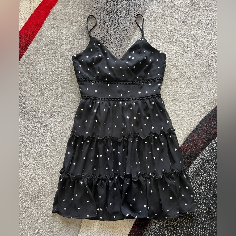 Francescaâs Trixxi Black Metallic Star Print Mini Slip Dress